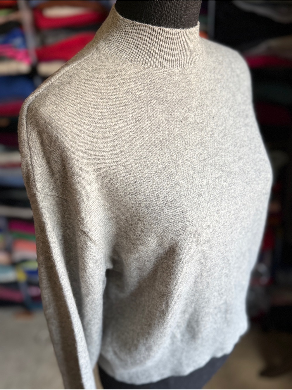 Classic Light Gray Mock-Neck   Cashmere Sweater